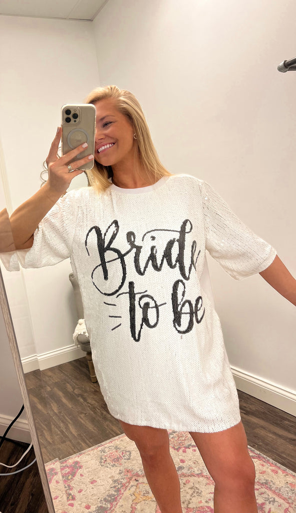 White Bride To Be Sequin T-Shirt Dress Clothing WHY Dress   