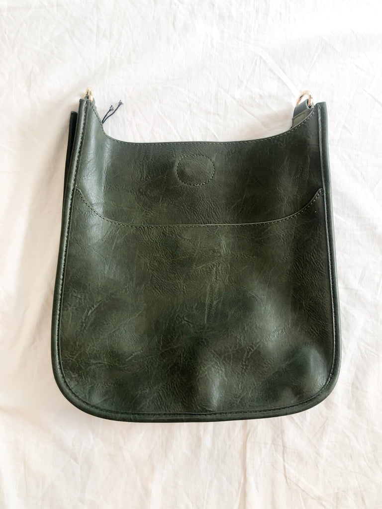 Vegan Leather Messenger Bag Purse Ahdorned Army Green - Gold Hardware  