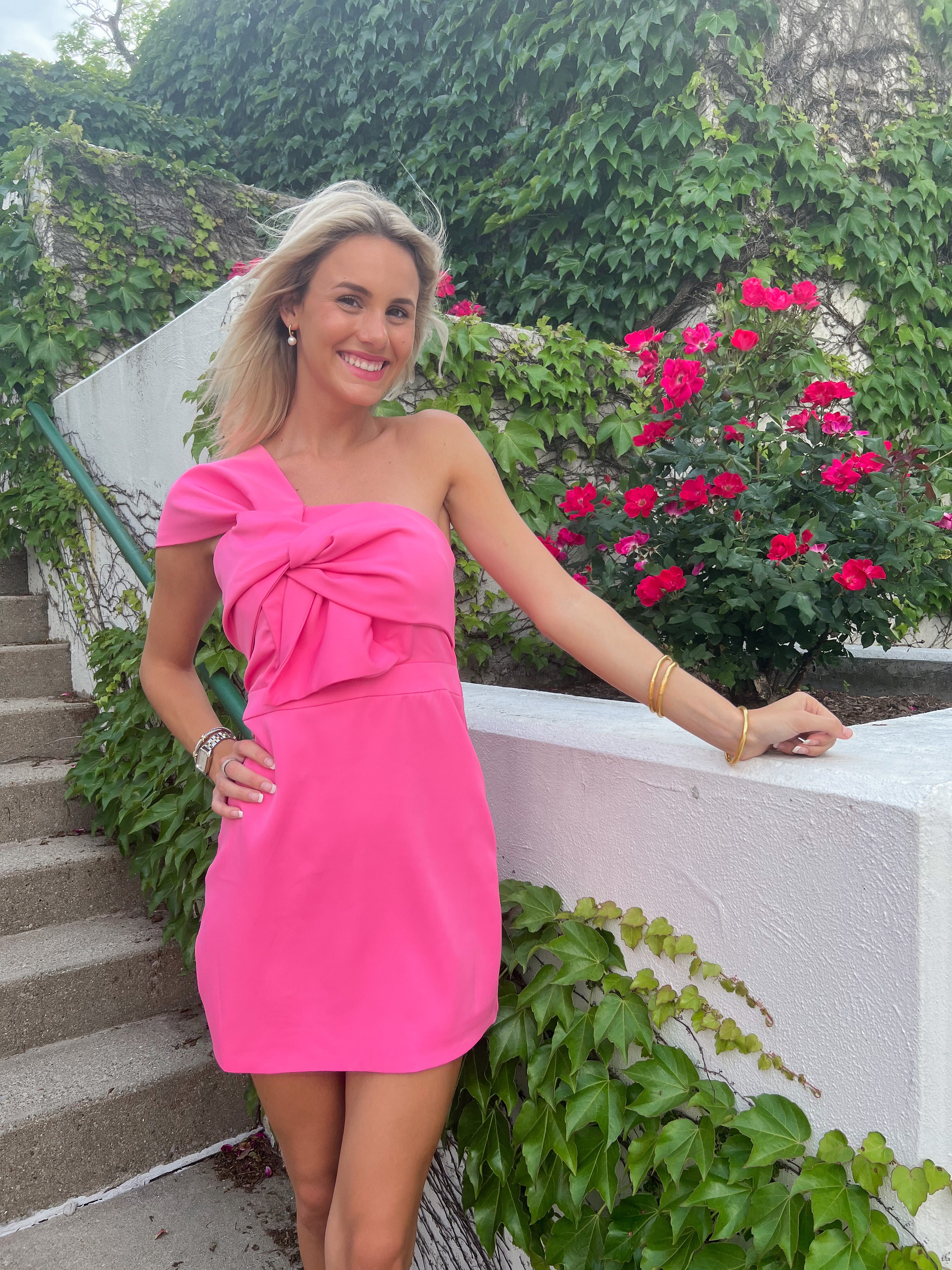 one shoulder cocktail dress Pink One Shoulder Twist Cocktail Dress – Peacocks & Pearls Lexington