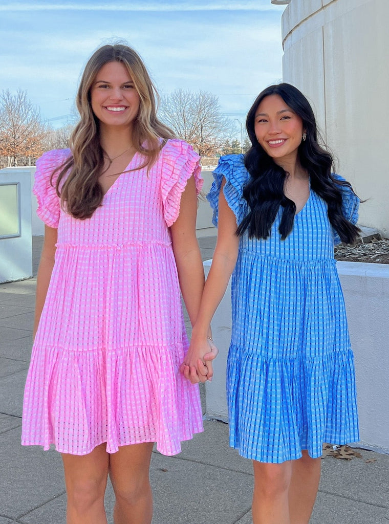Plaid Ruffle Slv Tiered Dress Clothing THML   