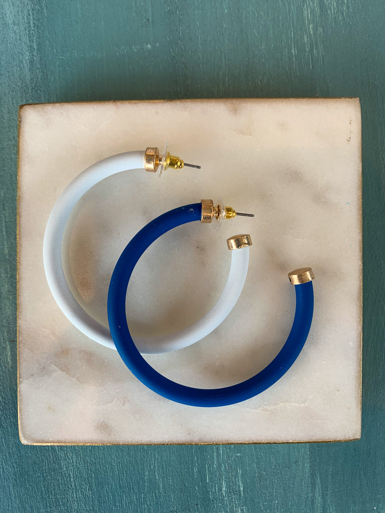 Royal Blue/White Hoops Jewelry Golden Stella 50mm Royal Blue/White  