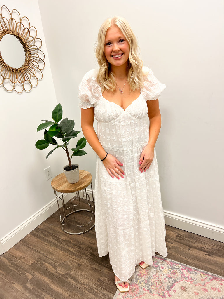 White Sweetheart Tiered Floral Maxi Clothing August Apparel   