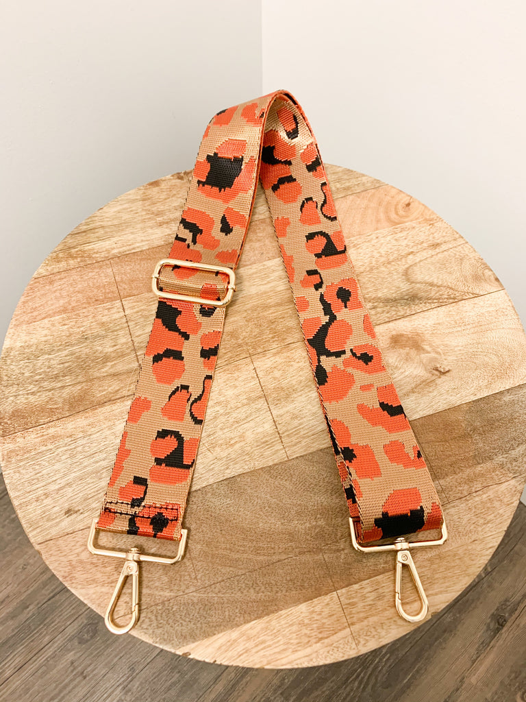 Ground Leopard Mix & Match Bag Strap Accessory Ahdorned Coral/Camel/Blk - Gold Hardware  