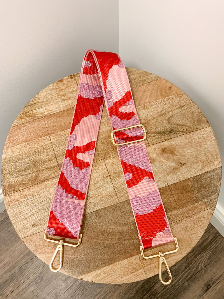 Camo Mix & Match Bag Strap Accessory Ahdorned Lt. Pink/Lilac/Red - Gold Metal  