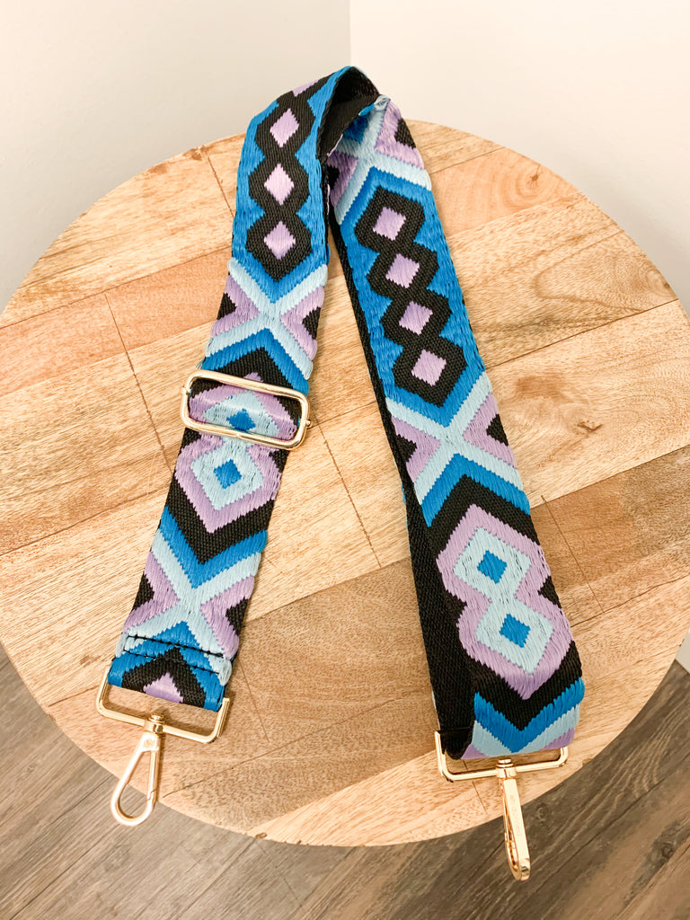 Embroidered Thick Aztec Mix&Match Strap Accessory Ahdorned Lt. Blu/ Lt. Prple/Blck-Gld Met  