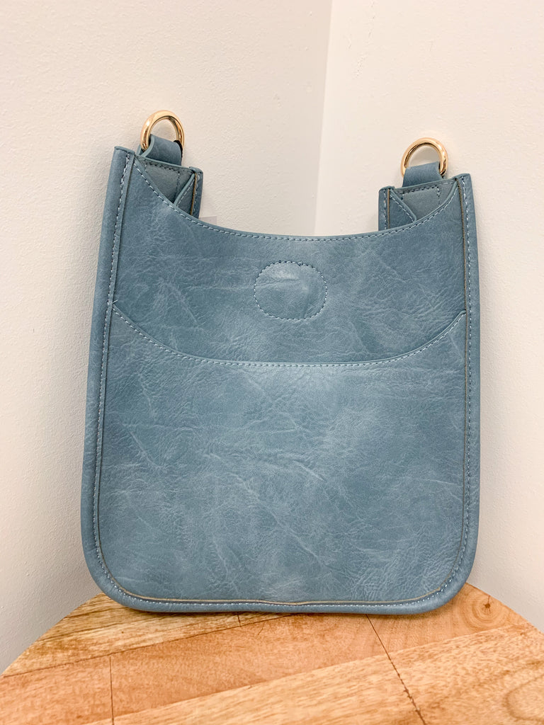 Mini Vegan Messenger Bag Purse Ahdorned Dusty Lt. Blue - Gold Metal  
