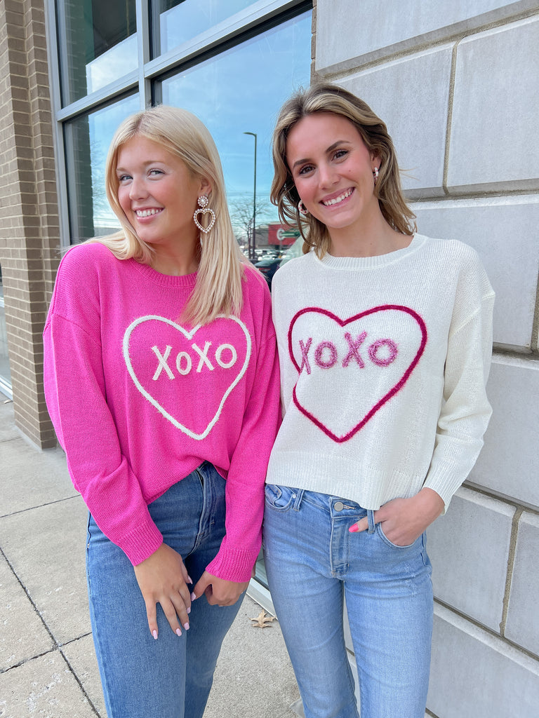 Xoxo Pink/White Sweater Top Clothing Le Lis   