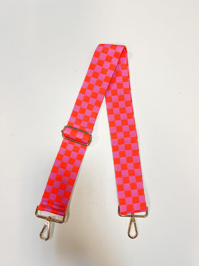 Checkered Mix & Match Strap Accessory Ahdorned Hot Pink/Org - Gold Metal  