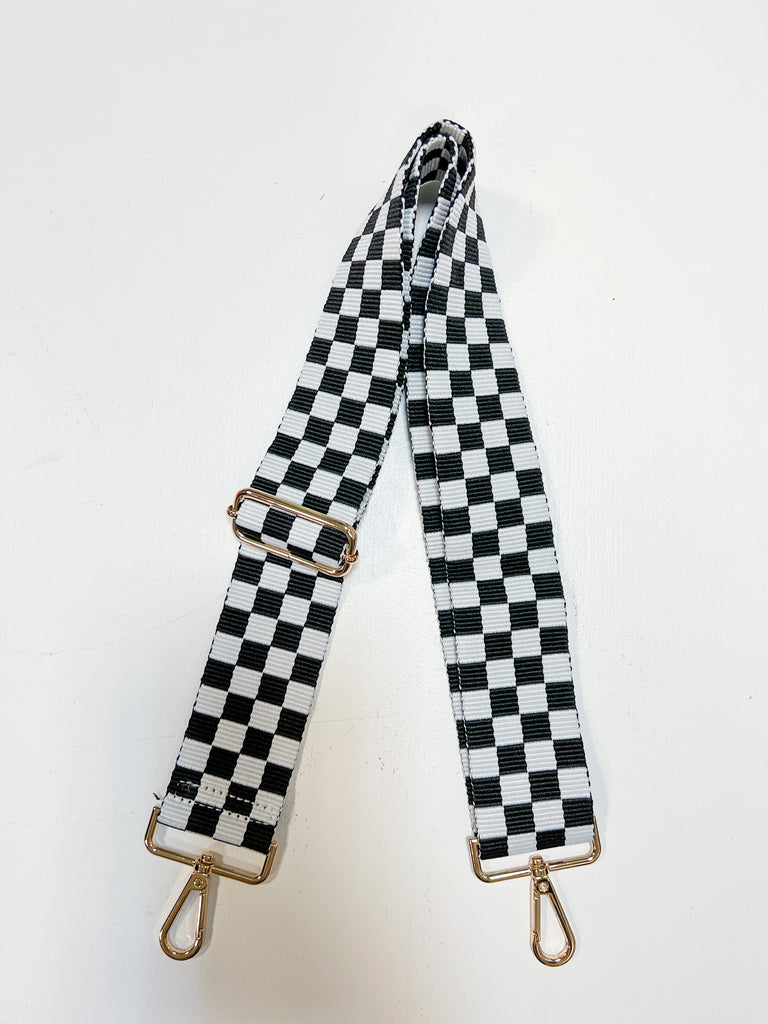Checkered Mix & Match Strap Accessory Ahdorned Blk/Wht - Gold Metal  