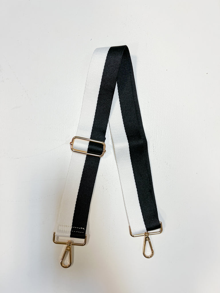 Color Block Stripe Mix & Match Bag Strap Accessory Ahdorned Blk/Wht - Gold Metal  