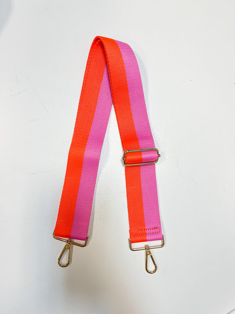 Color Block Stripe Mix & Match Bag Strap Accessory Ahdorned Org/Hot Pink - Gold Metal  