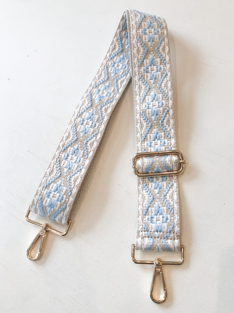 Embroidered Aztec Mix & Match Strap Accessory Ahdorned Baby Blue/White - Gold Metal  