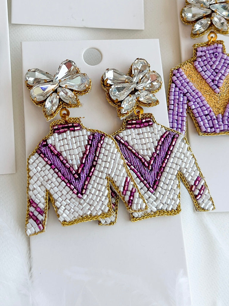 Jockey Silk Beaded Earrings Jewelry Lulubelles Purple/White/Gold V  