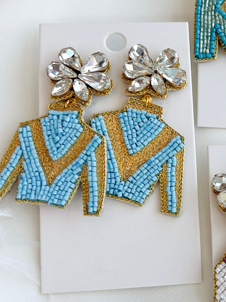 Jockey Silk Beaded Earrings Jewelry Lulubelles Turq/Gold V  