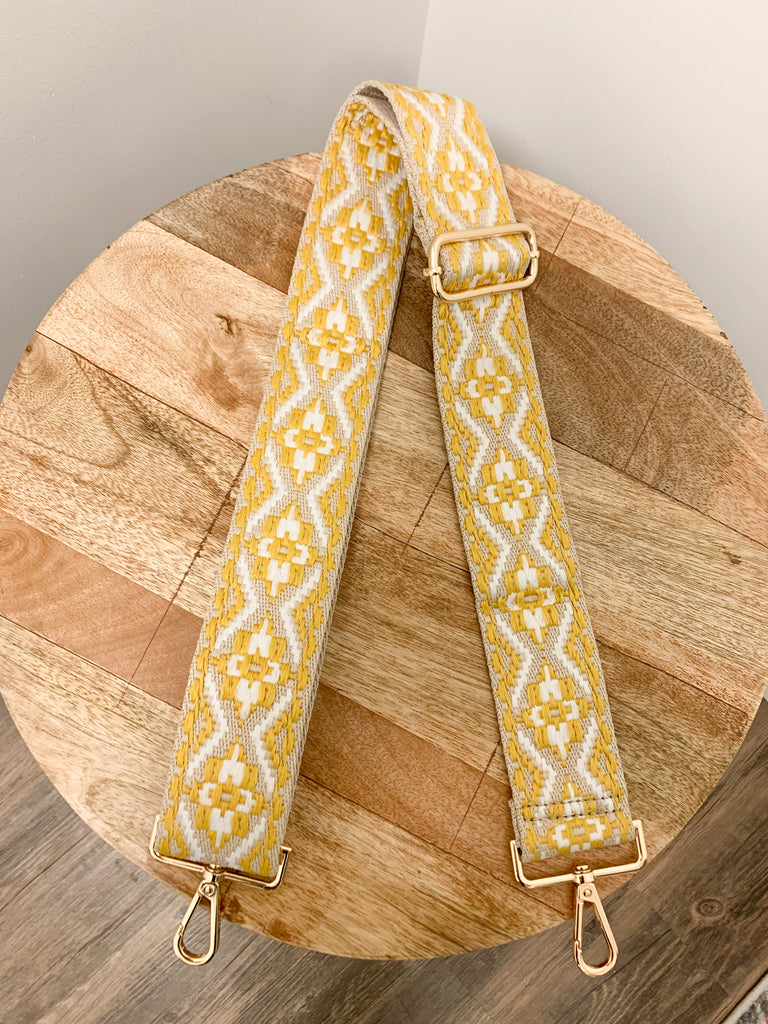 Embroidered Aztec Mix & Match Strap Accessory Ahdorned Yellow/White - Gold Metal  