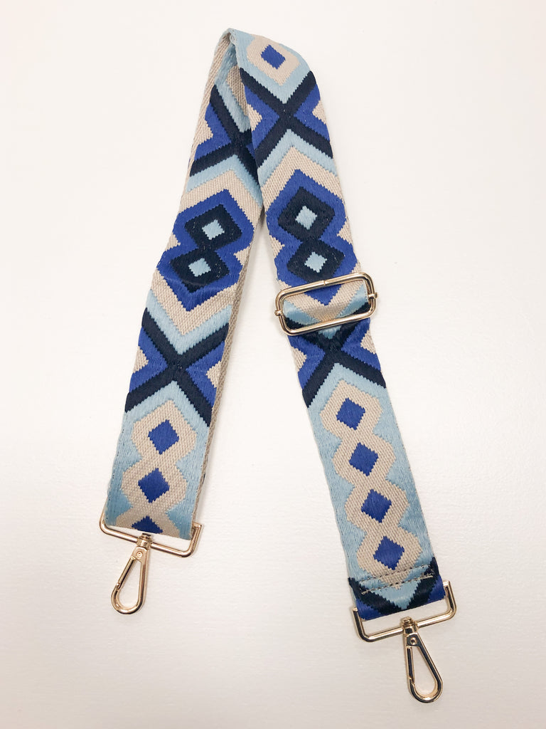 Embroidered Thick Aztec Mix&Match Strap Accessory Ahdorned Royal/Lt. Blu/ Nvy-Gld Met  