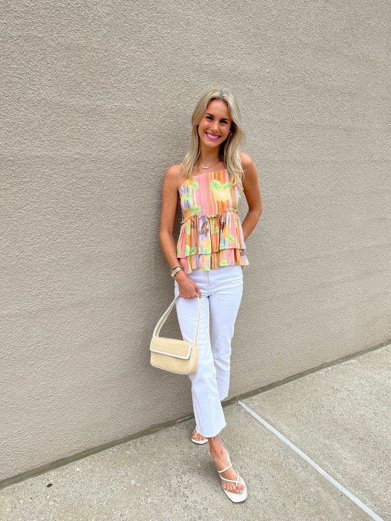 Coral/Lime Tropical Peplum Tank Clothing Just Bellina   