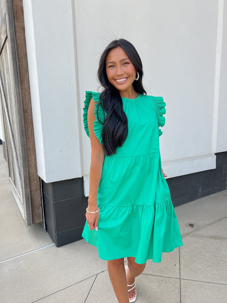 Green Poplin Tiered Dress Clothing THML   