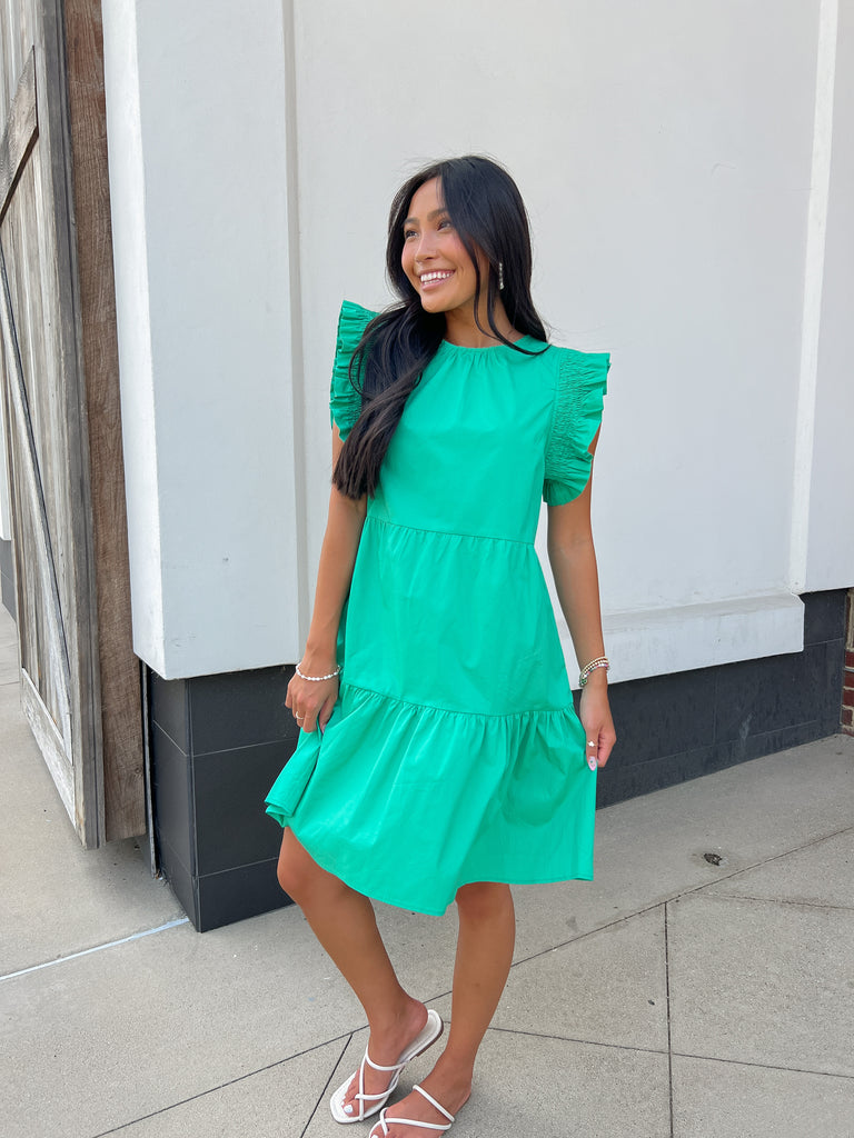 Green Poplin Tiered Dress Clothing THML   