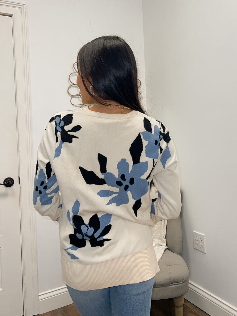 Floral/ Cream Floral Print Sweater Clothing THML   