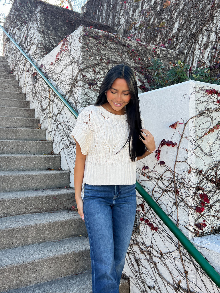 Cream Cable Knit Cropped Sweater Clothing By Together   