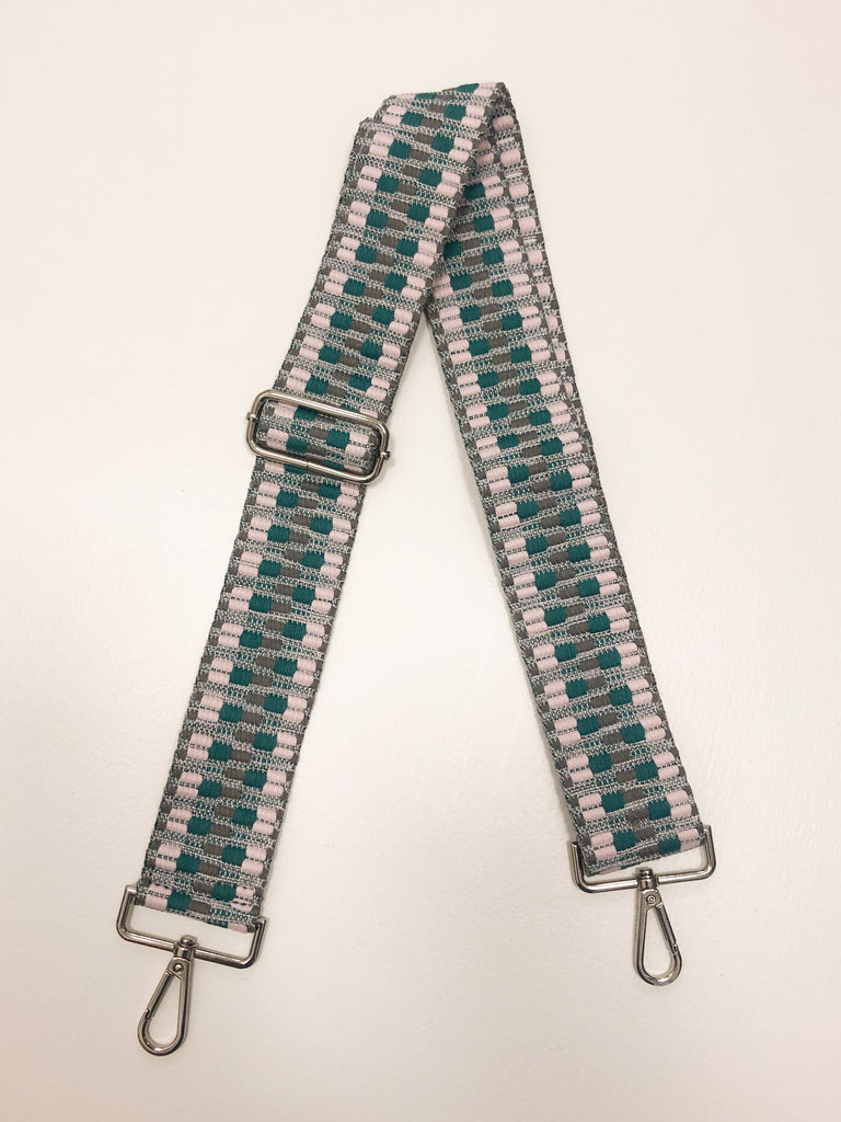 Embroidered Zig Zag Mix & Match Strap Accessory Ahdorned Green/Pink - Silver Metal  