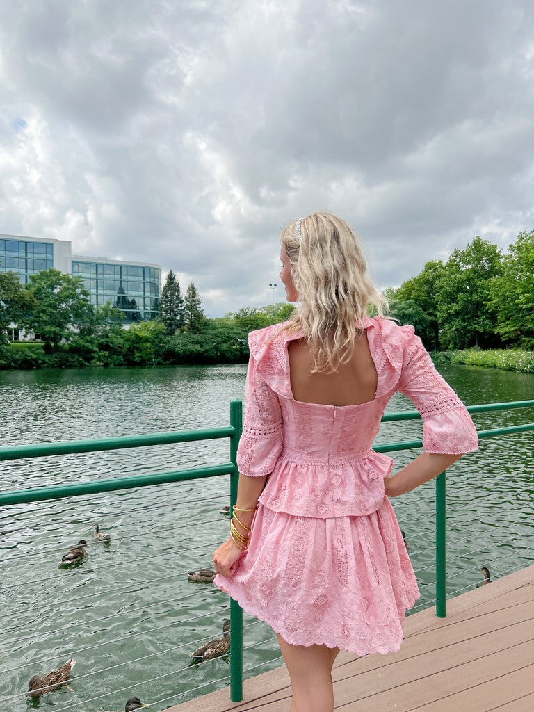 Pink Embroidered Mock Neck Dress Pink Embroidered Mock Neck Dress