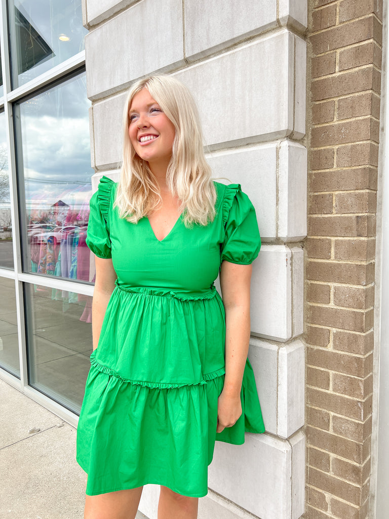 Green Poplin Tiered Puff Slv Dress Peacocks & Pearls Lexington Green Poplin Tiered Puff Slv Dress Peacocks & Pearls Lexington