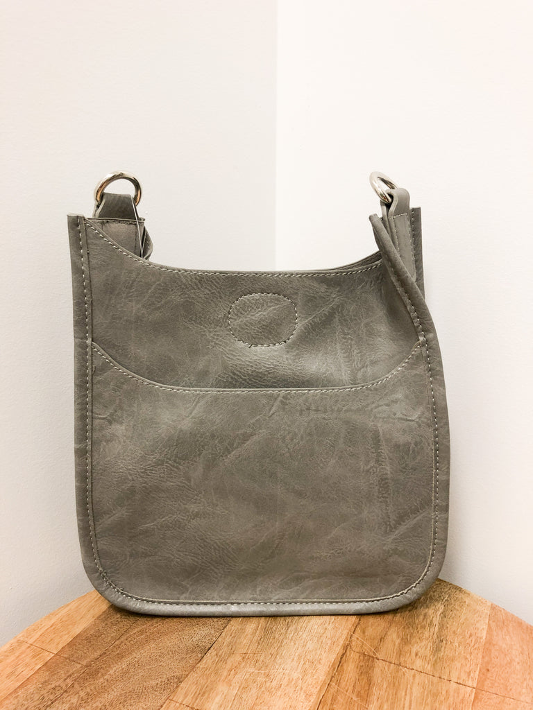 Mini Vegan Messenger Bag Purse Ahdorned Light Grey - Silver Metal  
