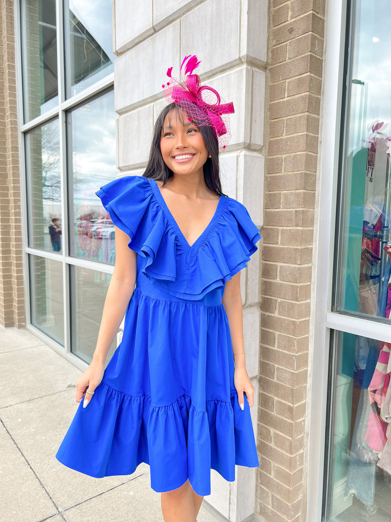 Blue Ruffle Vneck Tiered Dress Clothing Affection Apparel   