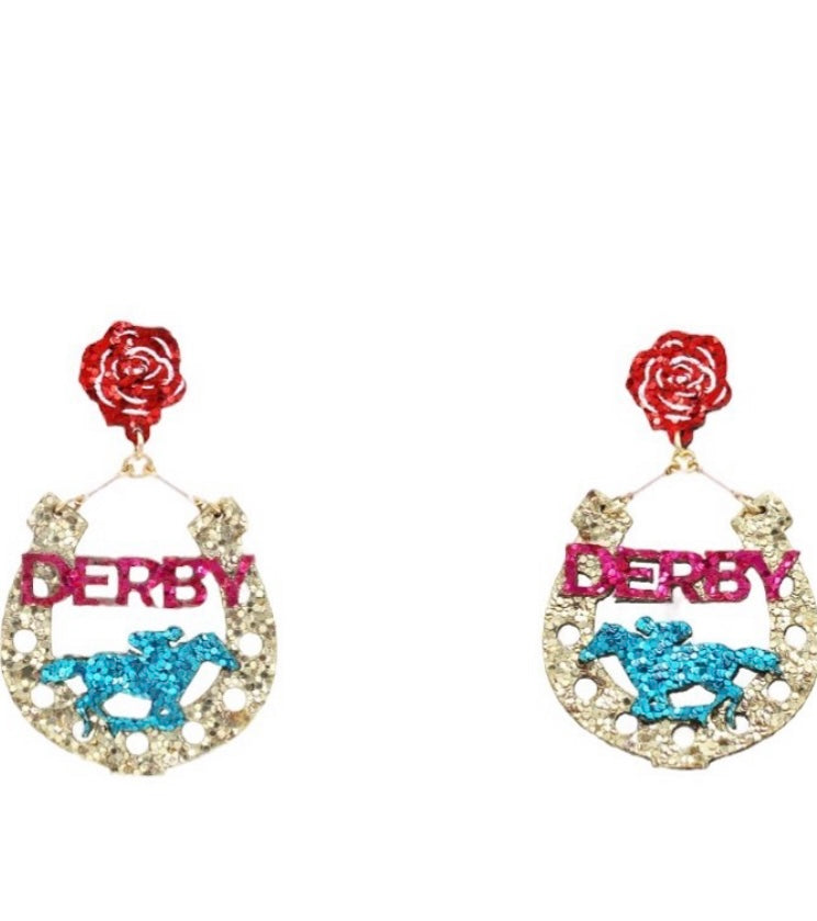 Glitter Horse Earrings Jewelry Golden Stella Derby Horseshoe  