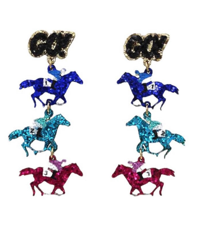 Glitter Horse Earrings Jewelry Golden Stella Triple Horse  