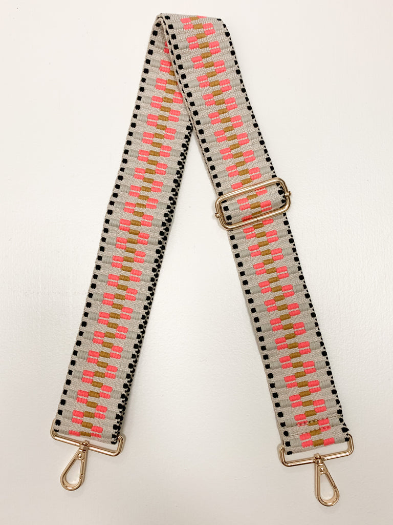 Embroidered Zig Zag Mix & Match Strap Accessory Ahdorned Neon Pnk/Blk/Natural-Gld Met  
