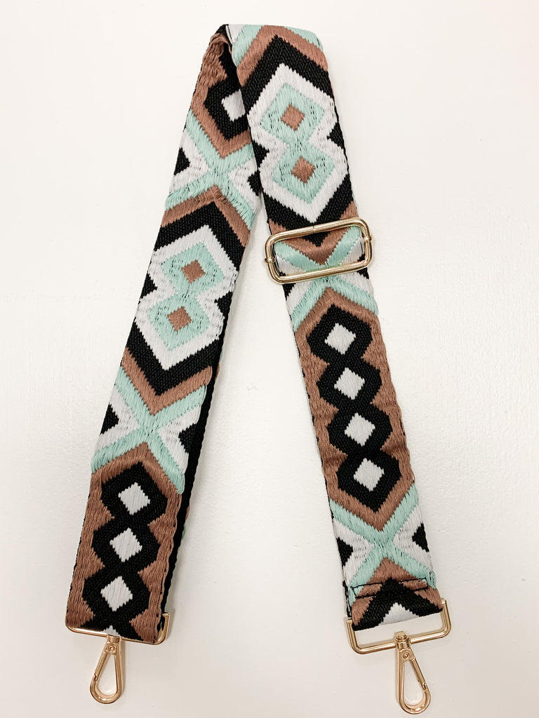 Embroidered Thick Aztec Mix&Match Strap Accessory Ahdorned Mauve/Mint/Blk - Gld Met  