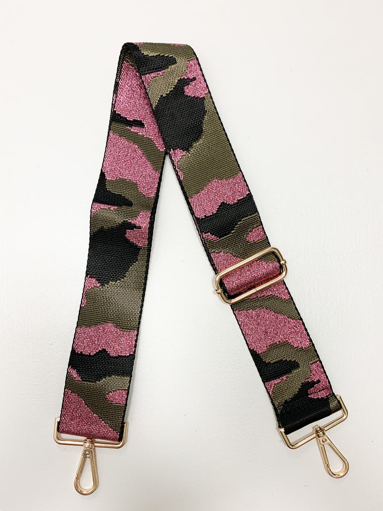 Camo Mix & Match Bag Strap Accessory Ahdorned Pink/Army/Blk - Gold Metal  