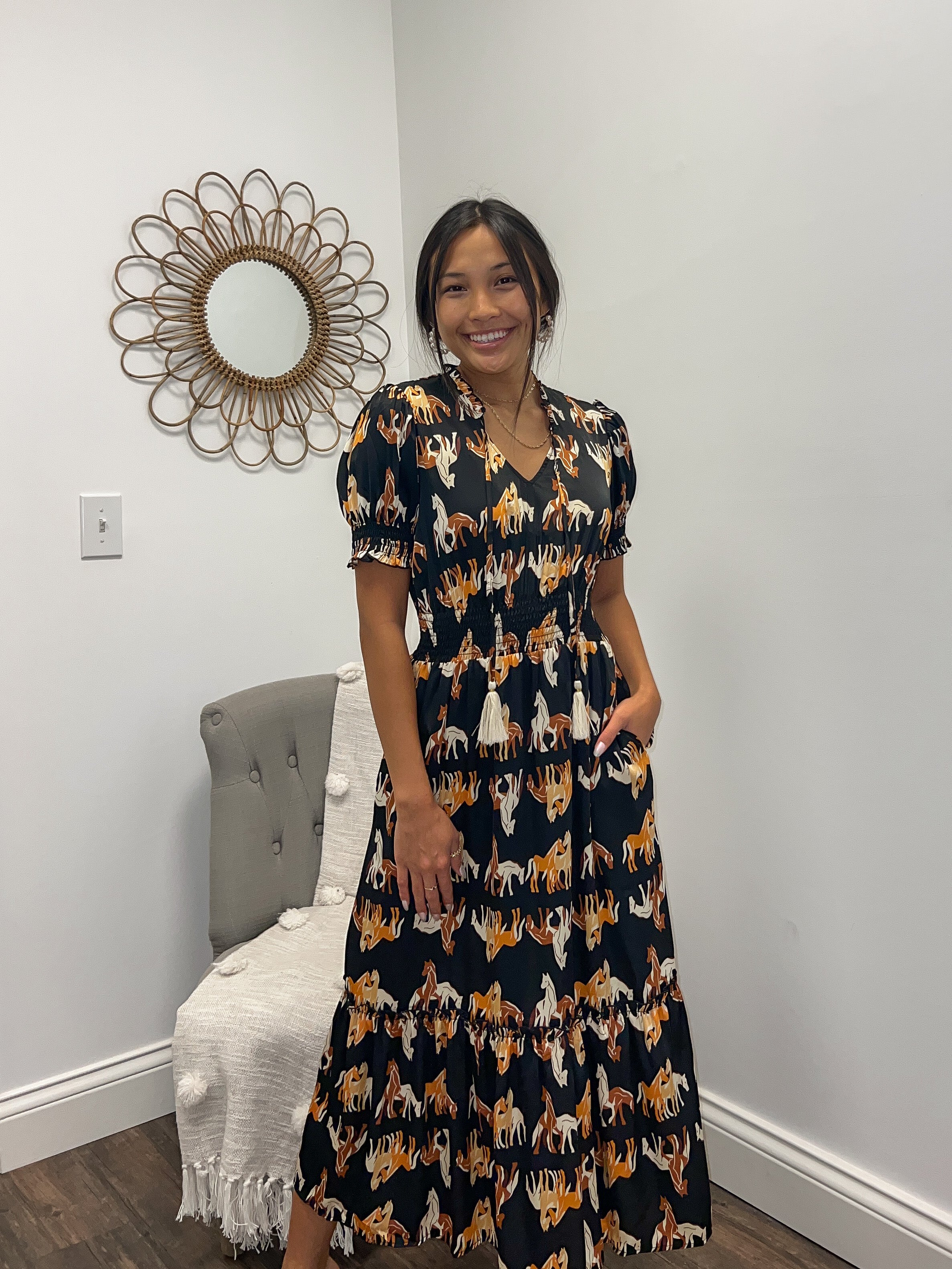 horse maxi dress Shyanne Women's Horse Print Chiffon Maxi Dress