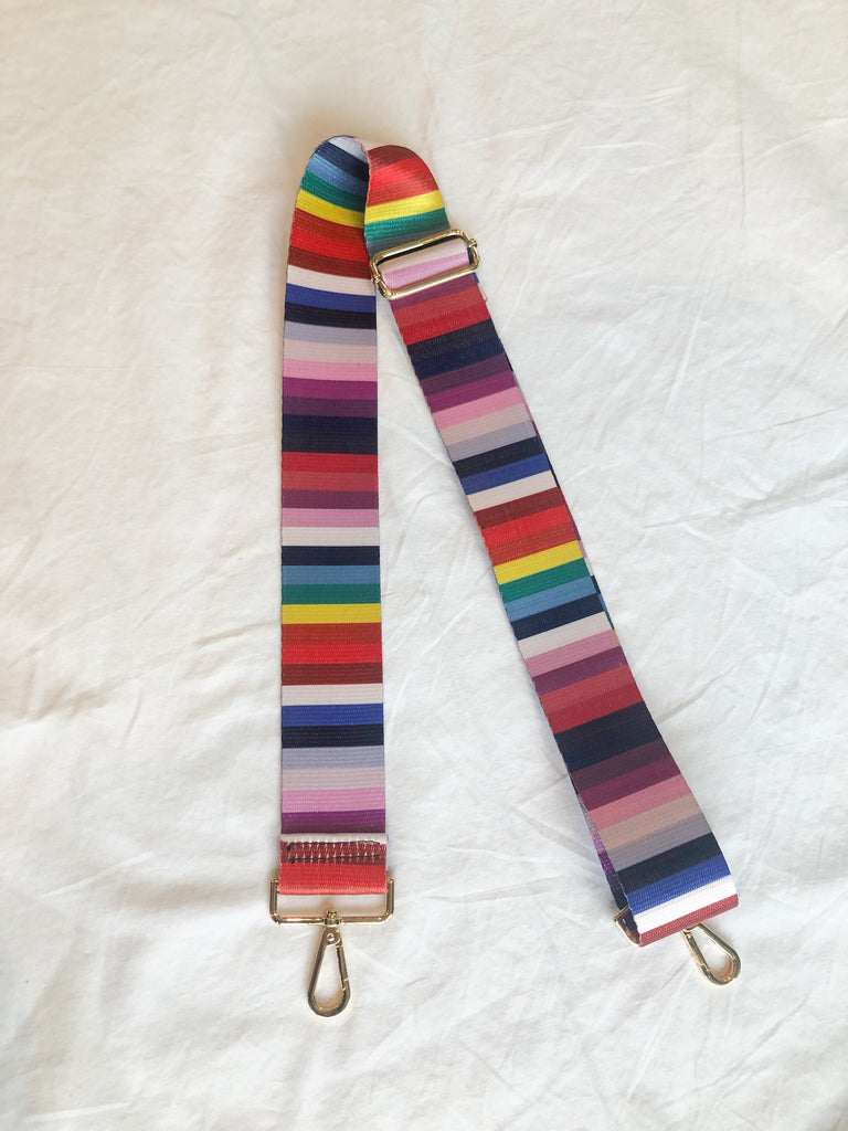 Striped Mix & Match Bag Strap Accessory Ahdorned Rainbow Horizontal Stripe - Gold Metal  