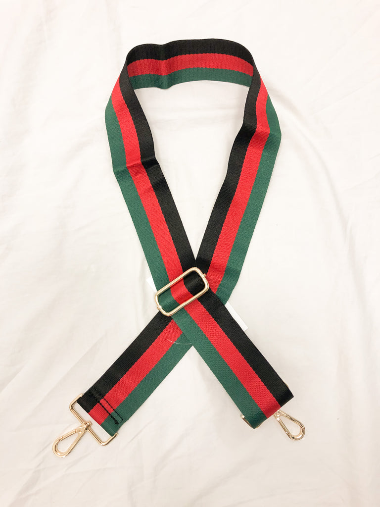 Striped Mix & Match Bag Strap Accessory Ahdorned Black/Red/Green Stripe - Gold Metal  