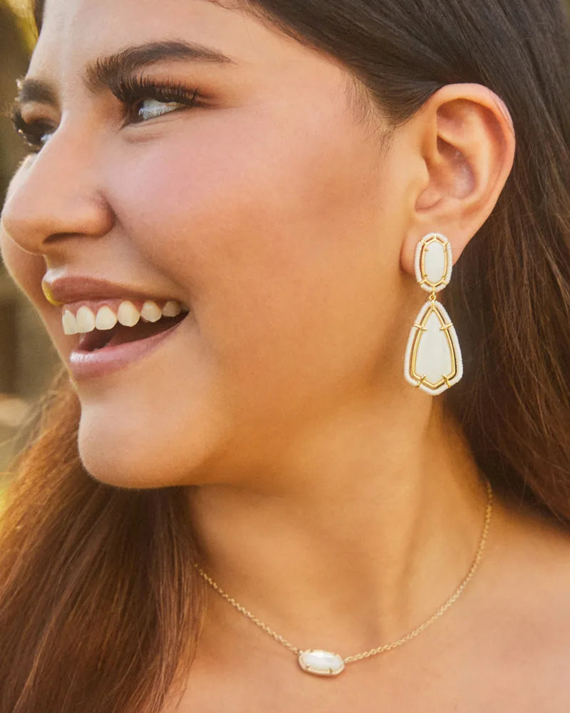 Threaded Gold Camry Statement Earrings in White Mother-of-Pearl Jewelry Kendra Scott   