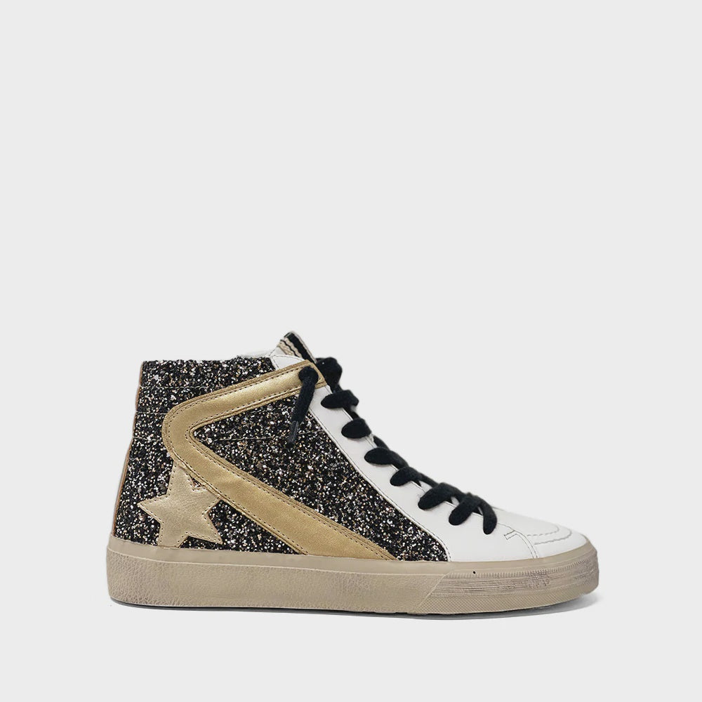 Pia Black Glitter and Gold High Top Sneaker – Peacocks Pearls