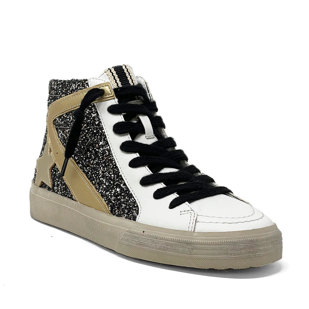 Pia Black Glitter and Gold High Top Sneaker Peacocks Pearls