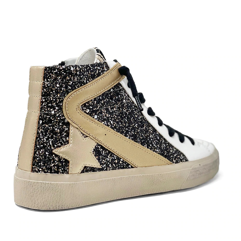 Pia Black Glitter and Gold High Top Sneaker Peacocks Pearls