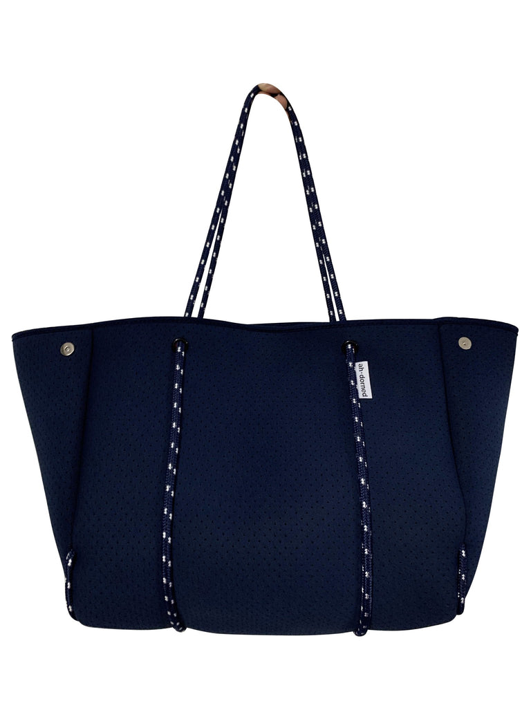 Perforated Neoprene Tote Bag I Purse Ahdorned Navy - Red Inside  