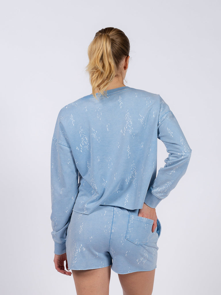 Baby Blue Splash Print Long Crop Sweatshirt Clothing Thread & Supply   