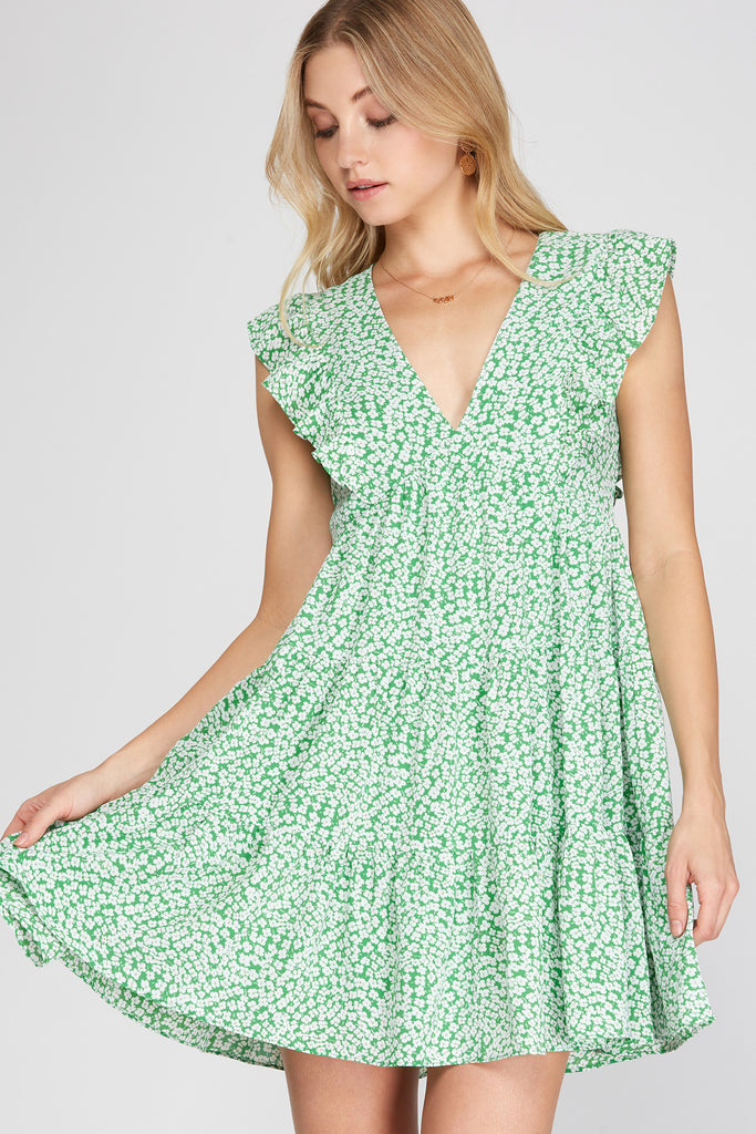 Floral Print Sleeveless Dress Clothing She + Sky L Green 