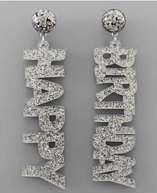 Acrylic Glitter Word Earrings Jewelry Golden Stella Happy Bday Silver  