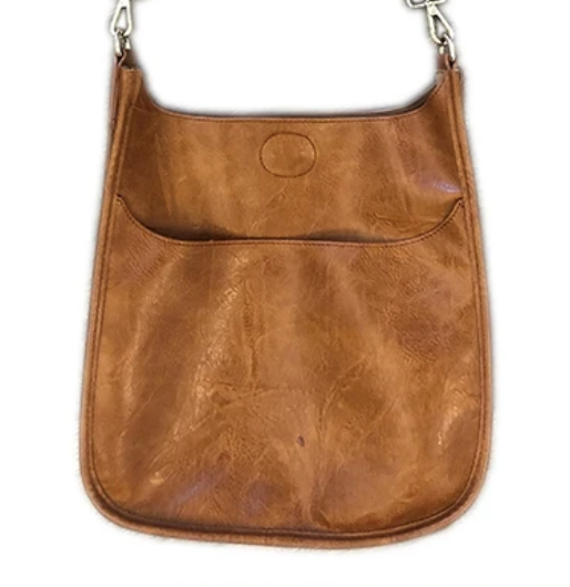 Vegan Leather Messenger Bag Purse Ahdorned Camel - Gold Hardware  