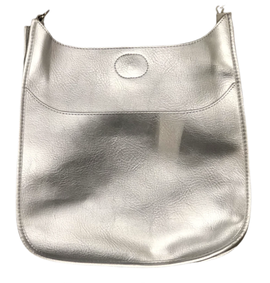 Vegan Leather Messenger Bag Purse Ahdorned Silver - Silver Hardware  