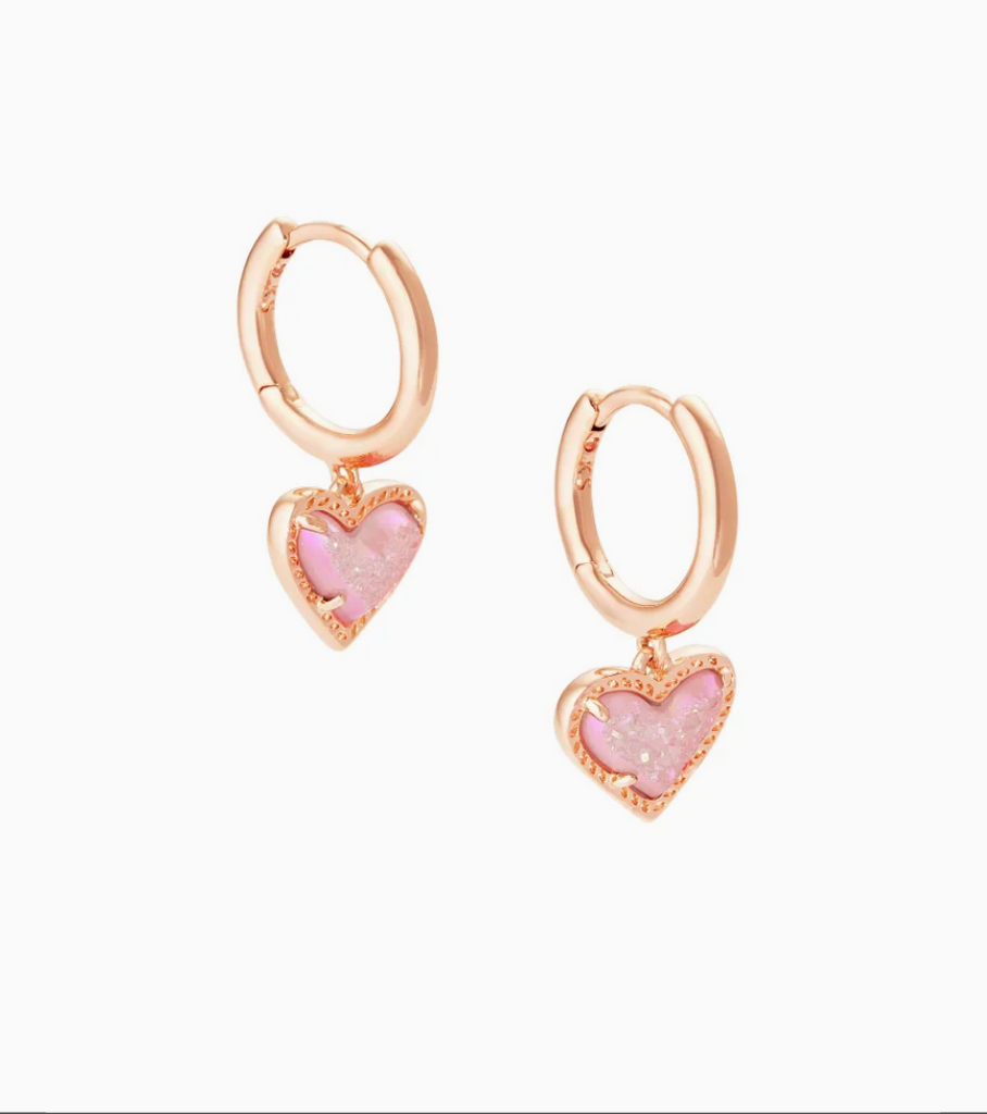 Ari Heart Huggie Earring Jewelry Kendra Scott Rose Gold Pink Iridescent Drusy  