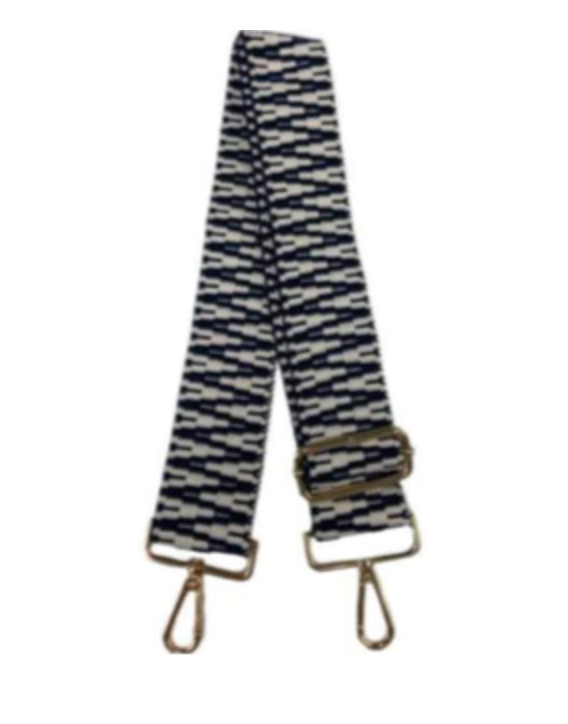 Embroidered Zig Zag Mix & Match Strap Accessory Ahdorned Navy/White - Gold Metal  